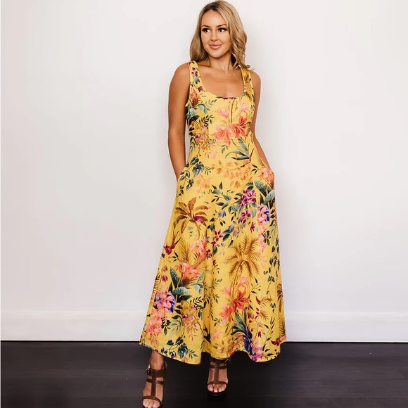 Zimmermann Tropicana Cut Out Midi Dress in Mango Floral - Picture 2 of 14